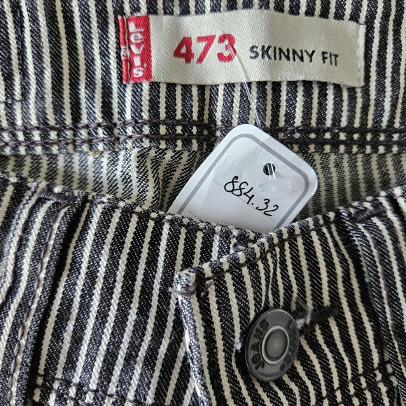 🖤LEVI'S Black and White Striped  Jeans 473 skinny fit size 27 🖤 - Picture 2 of 5